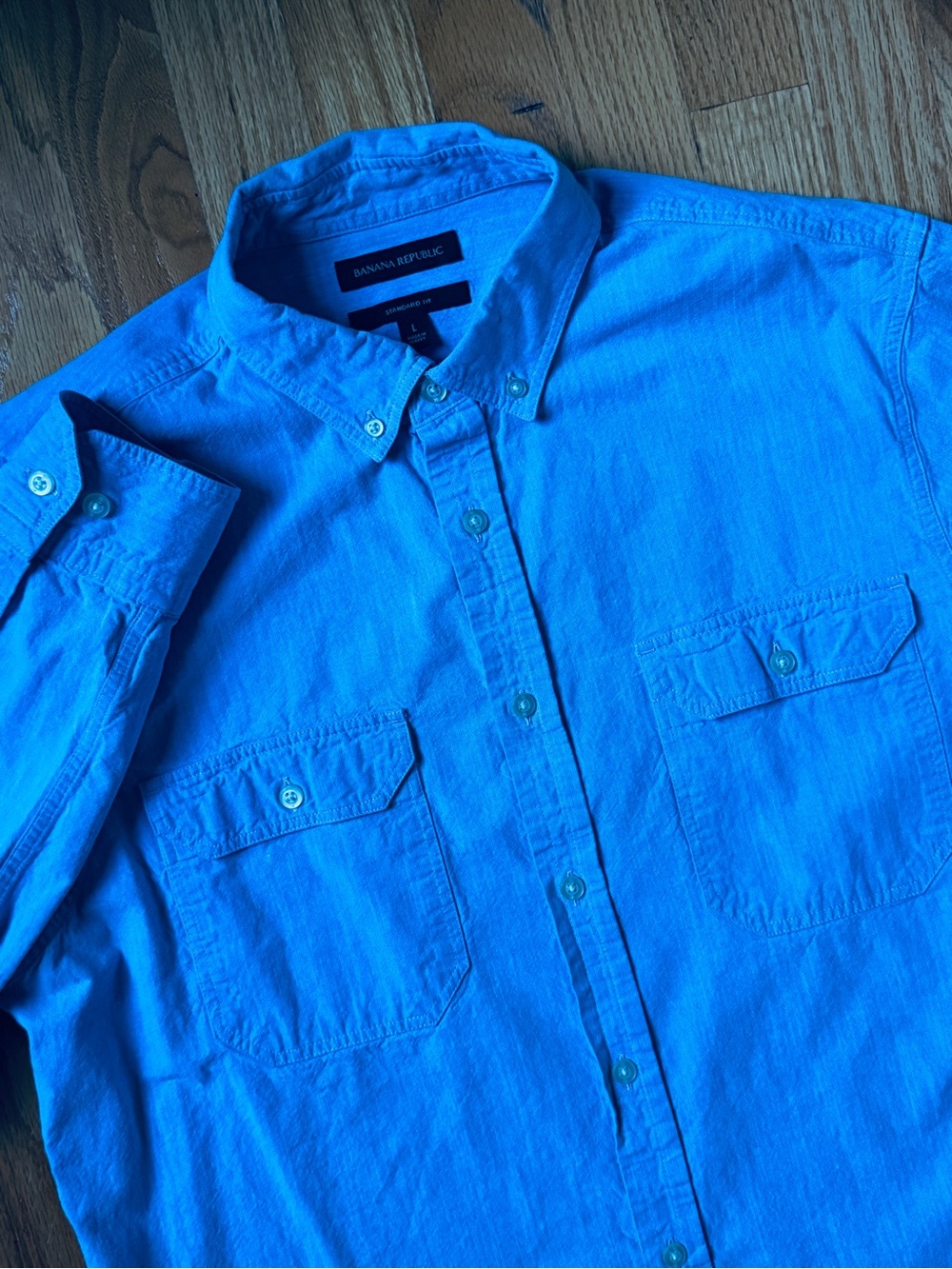 Banana Republic Mens Light Blue Utility Long Sleeve Button-Down Shirt Large